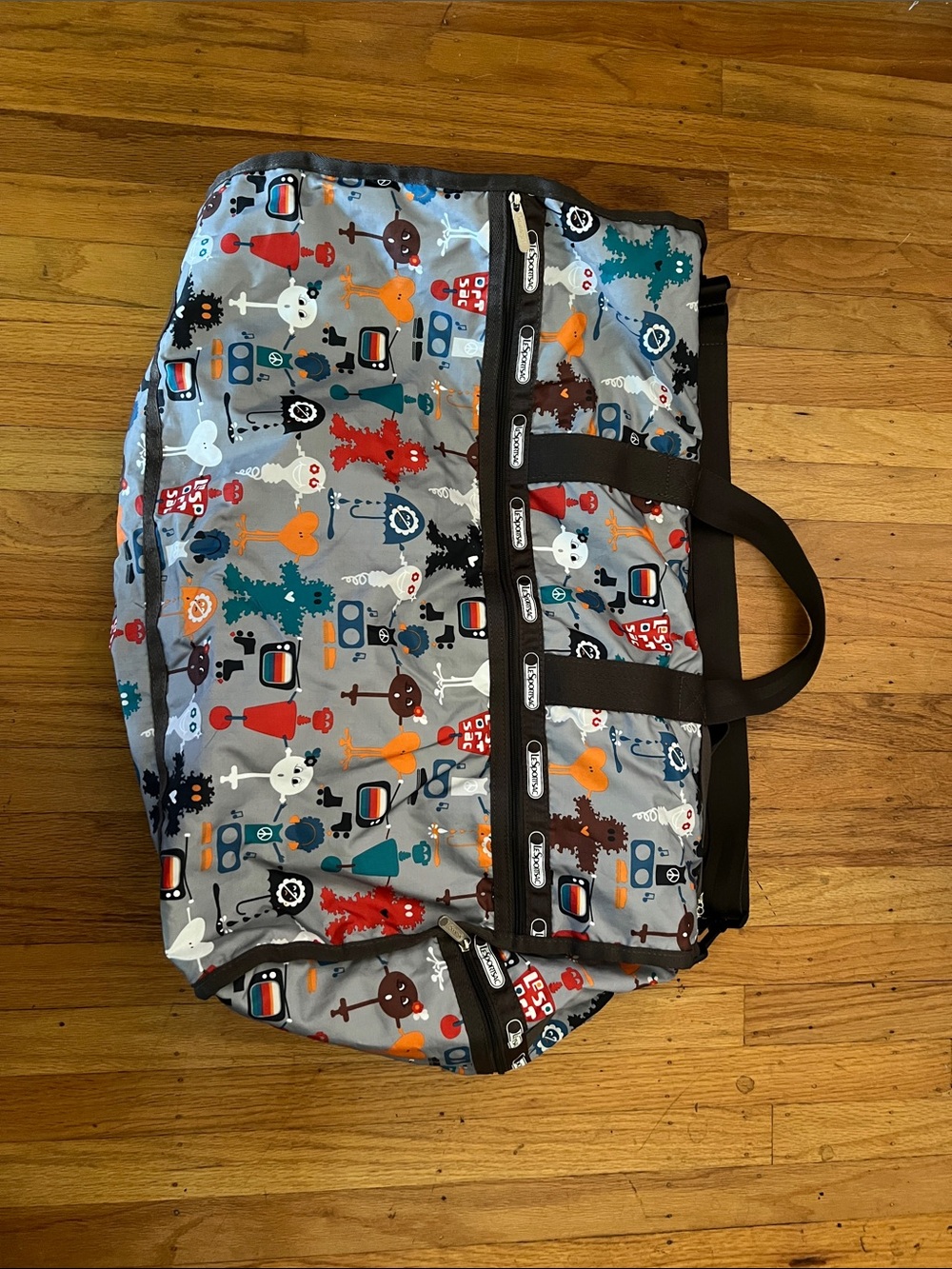 LeSportsac Gray my best friend’s robot Print Travel large duffel bag
